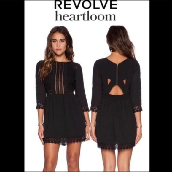 Revolve Heartloom Aimee Lace Mini Dress Cutout Quarter Sleeve Black Dress Size L - Picture 3 of 16